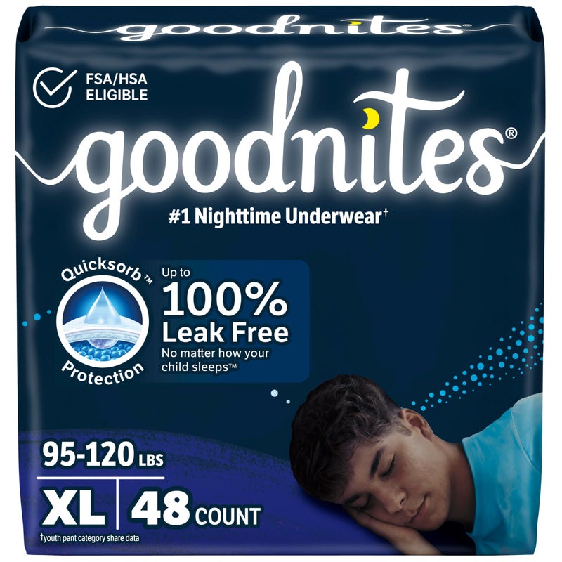 Goodnites Boys Nighttime Bedwetting Underwear Size Extra Large 95120 lbs 48 Ct 2 Packs of 24 Packaging May Vary